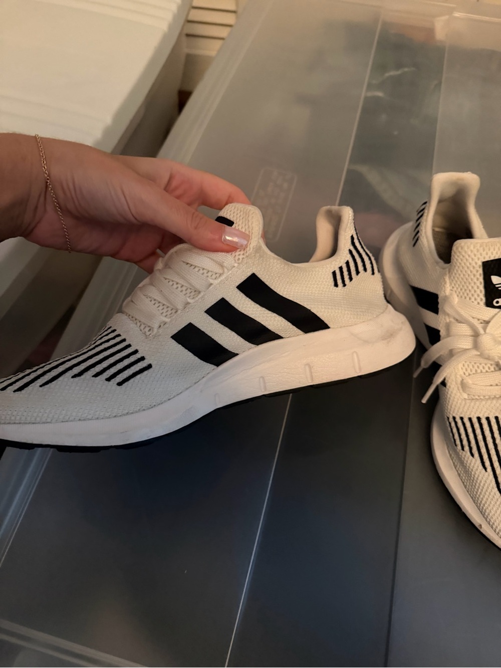 adidas Cream and Black Knit Athletic Sneakers - Picture 2 of 2